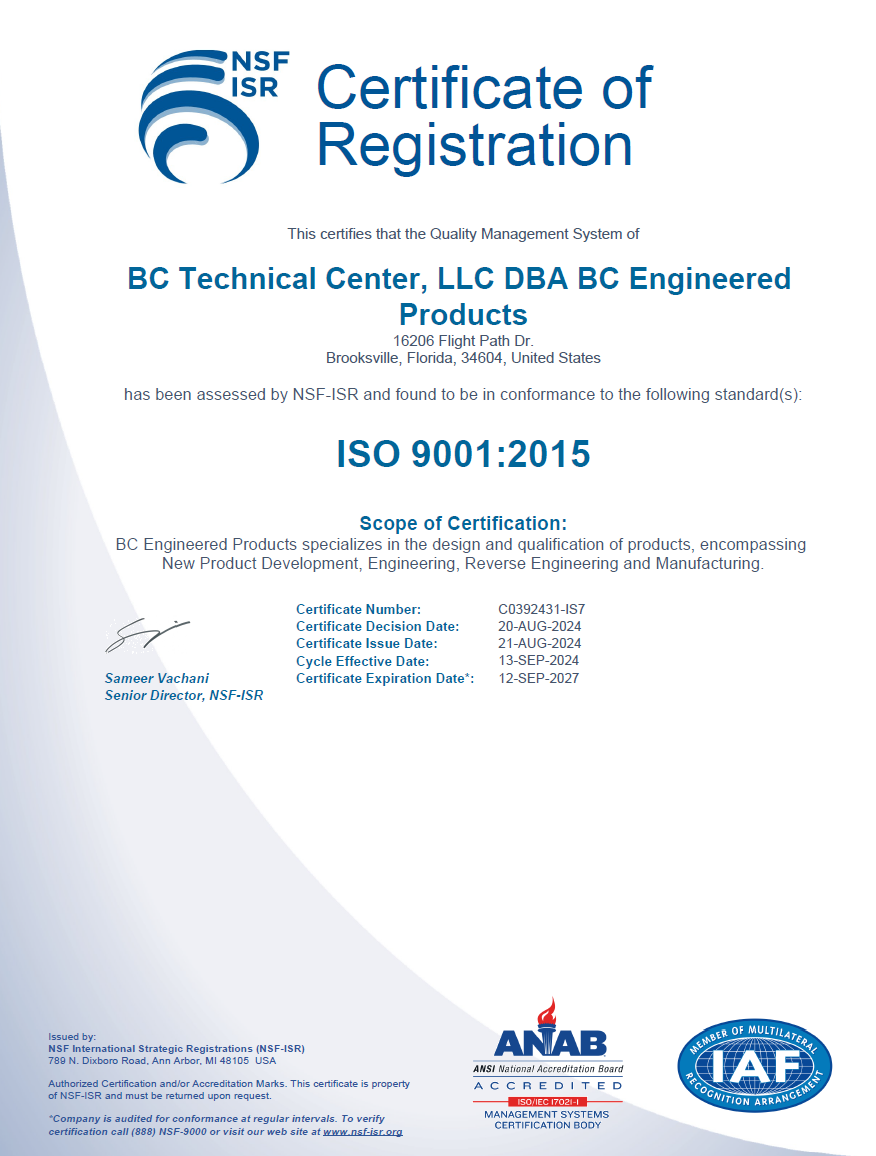 BCEP ISO 9001:2015 Certificate C0392431-IS7